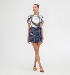 The Carolina Skirt - Navy Floral Patchwork – Hill House Home Summer Cotton Mini Skort, Cotton Mini Skort For Summer, Navy Cotton Summer Skirt, Summer Cotton Mini Skirt For Beach, Summer Cotton Mini Skirt For Vacation, Cotton Mini Skirt For Vacation, Cotton Mini Skirt For Summer Vacation, Casual Navy Skirt For Summer, Navy Casual Skort For Summer