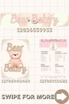 the menu for a baby shower is shown in pink and beige colors, with a teddy bear on it