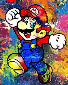 an image of a painting of mario running