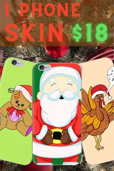 an image of christmas phone cases with santa claus and other cartoon characters on them in front of a christmas tree