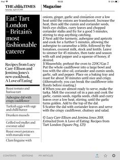 an article in the times magazine about london and britain's most fashionable eatery