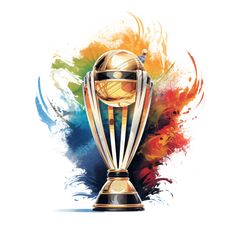 the world cup trophy with colorful paint splattered on it's sides and an artistic background