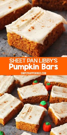 Pumpkin bars with cream cheese frosting Pumpkin Bread Recipes, Pumpkin Cream Cheese Bars, Pumpkin Bars Recipe, Libbys Pumpkin Pie, Pumpkin Bars With Cream Cheese, Cherry Dump Cake Recipe, Cream Cheese Bars, Pumpkin Pie Mix, Pumpkin Cream Cheeses