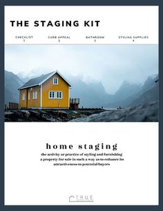 the staging kit home staging guide is shown in black and white, with an image of a yellow house