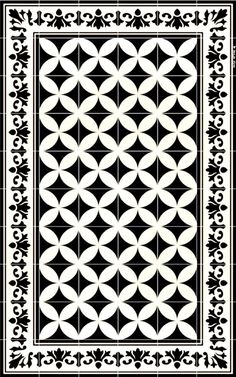 a black and white pattern with an intricate design on the bottom, in square format