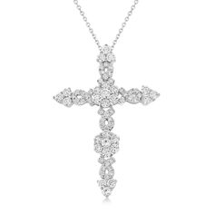 Luxury White Gold Crucifix Necklace, Luxury Diamond Accents Cross Necklace, Luxury Cross Pendant Jewelry With Pave Setting, Luxury Classic Cross Diamond Necklace, Luxury Single Cut Diamond Cross Pendant Necklace, Cross Necklace Diamond, Anniversary Diamond Cross Pendant Necklace, Diamond White Crucifix Cross Necklace For Anniversary, Diamond White Crucifix Necklace For Anniversary