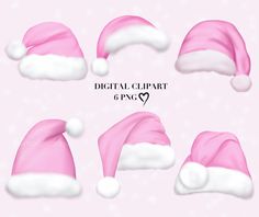 pink and white santa claus hats on a pink background