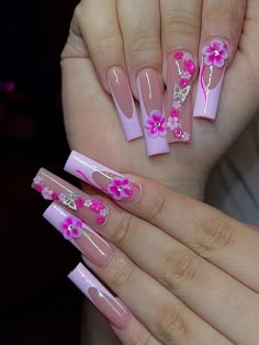 Floral Nails Acrylic, Nails Set Ideas, Pink Floral Nails, Diy Nail Care, Time Nails, Kitty Nails, Acrylic Nails Ideas, Nails Arts, Nail Care Tips