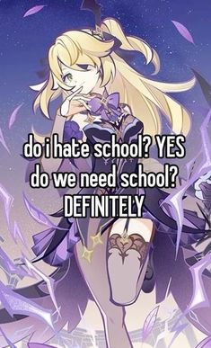 a girl with long blonde hair wearing purple clothes and texting do i hate school? yes