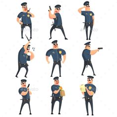 police man in different poses and gestures - people characters clipping on separate layers to create an image