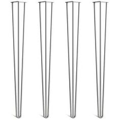 four tall metal poles are lined up against each other on a white background, with one standing out from the others