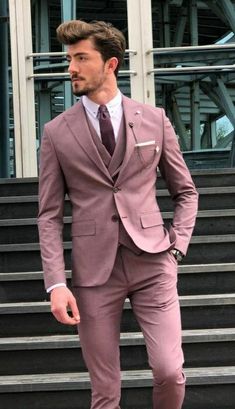 Three Piece Suit For Men, Suit Vest For Men, Pink Suit Men, Best Wedding Suits For Men, Men Suits Prom, Men Wedding Suit, Suit For Men Wedding, Best Wedding Suits