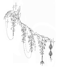 a drawing of a vine with beads hanging from it