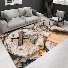 a living room area rug with a map on it