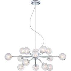 a modern chandelier with glass balls hanging from the ceiling