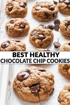 the best healthy chocolate chip cookies recipe is in this collage and it's easy to make