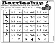 a printable worksheet for the battleship game