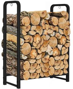 PRICES MAY VARY. The fire wood rack measures appr 2.0 W x 1.1 D x 3.8 H feet, holds and stores up to 1/8 face cord of firewood and easily withstand a load of upto 330 pounds. Perfect size to fit on outdoor porch, backyard deck, outside fire pits, under eaves, on patios, or put it on a hard surface, such as paving stones, concrete patio or gravel. The 4 feet firewood storage holder is made of heavy tubular steel construction with a double black powder-coated finish, optimal durability, sturdy, ru Wood Pile Storage, Fireplace Metal, Outdoor Firewood Rack, Outside Fire Pits, Firewood Logs, Wood Pile, Log Holder, Firewood Rack, Firewood Storage