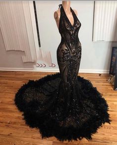 2024 Black Halter Long Prom Dress Puffy Prom Dress, Senior Prom Ideas, Harlem Nights Theme, Prom 2k23, Prom Fits, Dresses Gala, Feather Prom Dress, Red Prom Dress Long, Prom 23