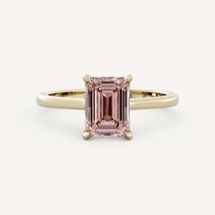 Morganite, Scarlet, Engagement Ring, Emerald, Yellow Gold, Band, Stone, Ring, Yellow