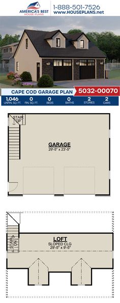 the garage plan for this two story house