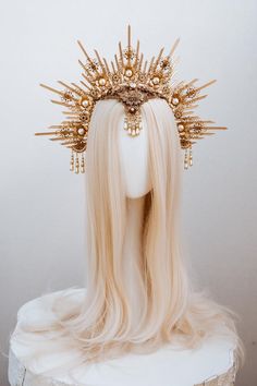 Modern Crown, Gold Halo Crown, Fantasy Crown, Halo Headpiece, Boho Crown, Crown Halo, Butterfly Crown, Crown Aesthetic, Wedding Halo