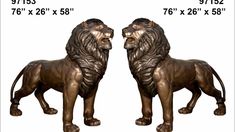 two bronze lions standing next to each other