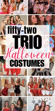 many different pictures with the words, fifty - two trio halloween costumes