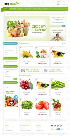 the fresh market website is displayed in green and white colors, with an image of vegetables on