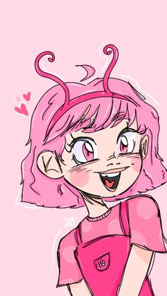 a drawing of a girl with pink hair