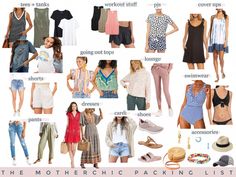 the motherchic packing list is full of clothes and things to pack for your trip