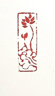 a red ink drawing on white paper with an image of flowers