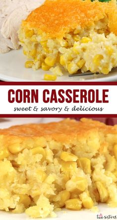 corn casserole with sweet and savory toppings served on white plates