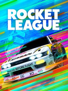 the poster for rocket league shows a car with bright lights on it's head