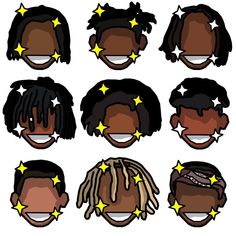 six different types of black women's hair with yellow stars on their foreheads