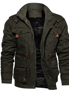 Men's Winter Jacket Winter Coat Work Jacket Outdoor Street Windproof Warm Drawstring Winter Solid Colored Fashion Keep Warm Stand Collar Regular Cotton Fleece Black Army Green Khaki Jacket 2024 - $52.99 Green Khaki Jacket, Mens Military Jacket, Tactical Jacket, Stand Collar Jackets, Khaki Jacket, Windproof Jacket, Mens Jackets Casual, Mens Winter Coat, Cargo Jacket