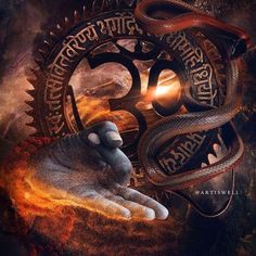 a poster with an image of a hand holding a cogwheel in the middle