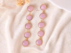 Gemstone - Rose Quartz Stone Shape - Round Cut - Faceted Material - Brass Plating - Gold Plating 18k Listing for one pair A great gift idea for all ages, *Actual product may vary from the listed images* We Are Manufacture of All Kind of Gemstone Beads, Gemstone Chains, Connectors And other Jewellery Items. Earring Long, Earring Bridal, Bridal Earring, Long Earring, Long Gold Earrings, Rose Quartz Jewelry, Handmade Earring, Rose Quartz Stone, Quartz Jewelry