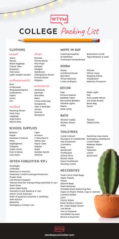 a college packing list with a cactus in it