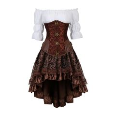 Discover the beautiful Steampunk Corset Dress Brown Royalty, the perfect corset if you are a fan of the steampunk style. A magnificent brown color. Burlesque Skirt, Corset With Skirt, Gothic Corset Dresses, Steampunk Corset Dress, Female Pirate Costume, Mode Steampunk, Brown Corset, Floral Lace Skirt, Bustier Lingerie