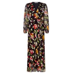 The Bunty Floral-Print Blouson-Sleeve Maxi Wrap Dress In Feather Lurex Hope And Ivy, Gamine Style, Blouson Sleeve, Black Chiffon, Maxi Wrap Dress, Beautiful Embroidery, Printed Maxi, Independent Designers Fashion, Badger