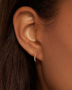 This pair of diamond huggie earrings is crafted from solid gold, making them a timeless and luxurious addition to any jewelry collection. Perfect for stacking or to wear alone, these diamond earrings provide long-lasting shine. Wear yours stacked with other diamond huggie hoop earrings and studs. Classic Diamond Huggies Earring in 14k Solid Gold, Women's by gorjana Gold Earrings For Doubles, Double Earring Set, Earrings Everyday Simple, Dainty Gold Earrings Studs, Formal Earrings Classy, Delicate Earrings Gold, Simple Wedding Earrings Gold, Diamond Piercing Ear, Diamond Huggie Hoop Earrings