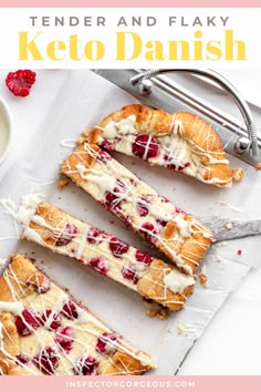 raspberry and flaky keto danish bread on a baking sheet