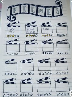 a sheet of paper that has some writing on it with different types of film strips