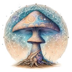 a painting of a mushroom with intricate designs on it