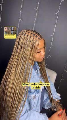 Knotless Blonde Braids Black Women, Brown Mixed With Blonde Braids, Knotless Braids Hairstyles Brown And Blonde, Ginger Stitch Braids Black Women, Long Colored Knotless Braids, Tri Color Knotless Braids, Medium Knotless Braids Color 30, Black Knotless Braids With Highlights, Shades Of Brown Knotless Braids