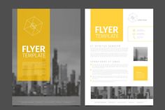 a yellow brochure with black and white photos on the front, side and back