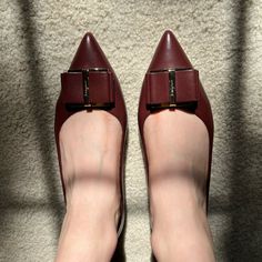 Salvatore Ferragamo Wine Color Flats.Brand New With Box And Dust Bag.Size 7.5 Brown Block Heels, Black Suede Loafers, Velvet Loafers, Buckled Flats, Bow Pumps, Animal Print Shoes, Black Leather Flats, Purple Shoes, Salvatore Ferragamo Shoes