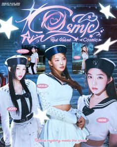 the poster for k - pop red velvet cosmic shows two young women in sailor uniforms