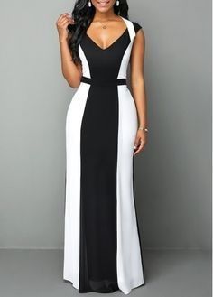 Cocktail Dresses With Sleeves, V Neck Cocktail Dress, Color Block Dress, Spandex Dress, High Waist Dress